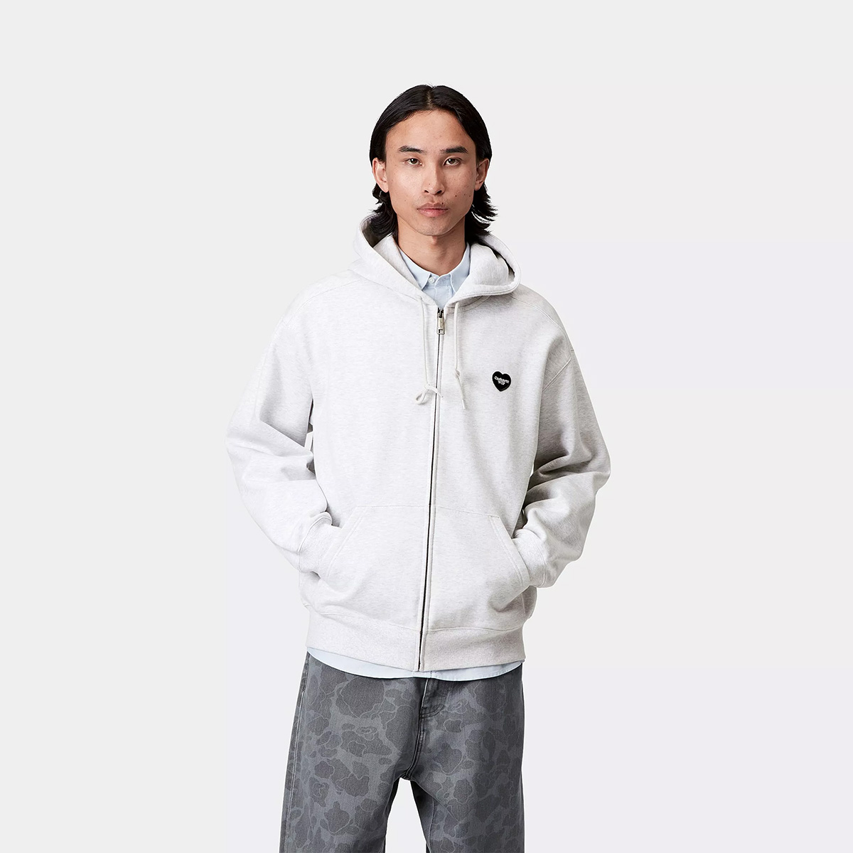 Carhartt WIP Heart II Hartt Hooded Sweater Jacket Ash Heather Carhartt WIP Heart II Hartt Hooded Sweater Jacket Ash Heather