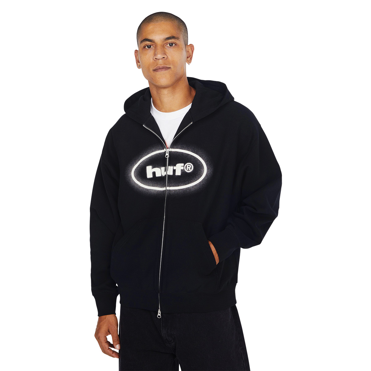 HUF x Mickey Mickey Spray Full Zip Hooded Sweater Black