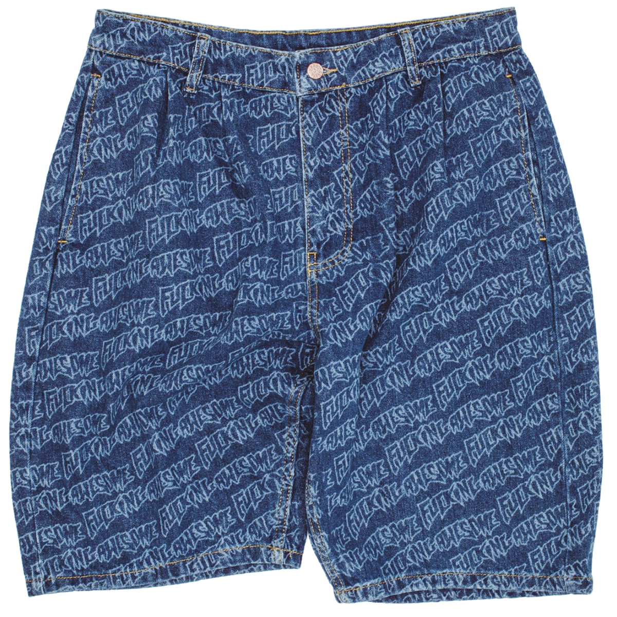Fucking Awesome Baggy Pleated Denim Laser Stamp Shorts Blue Fucking Awesome Baggy Pleated Denim Laser Stamp Shorts Blue