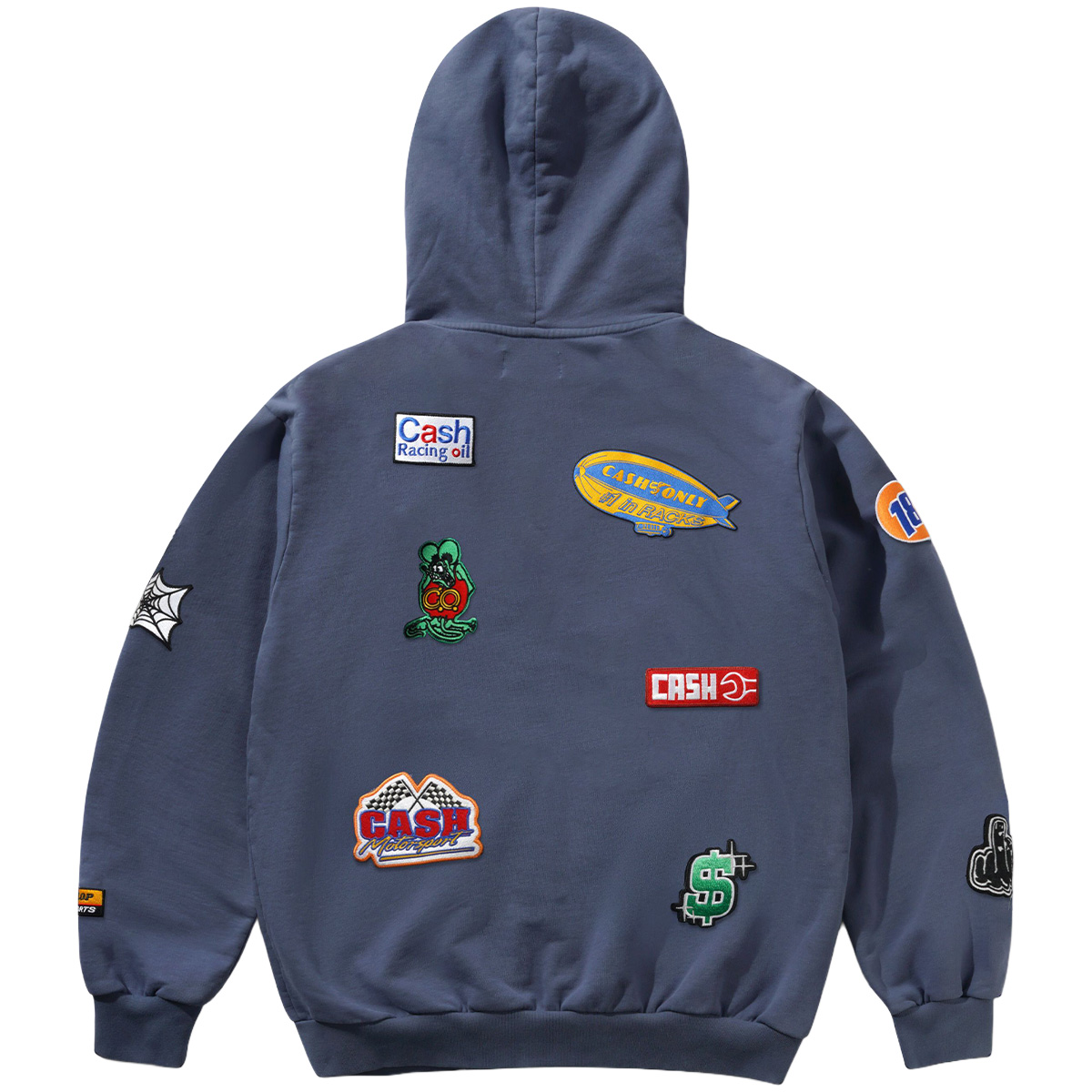 Cash Only Service Zip-Thru Hooded Sweater Washed Navy