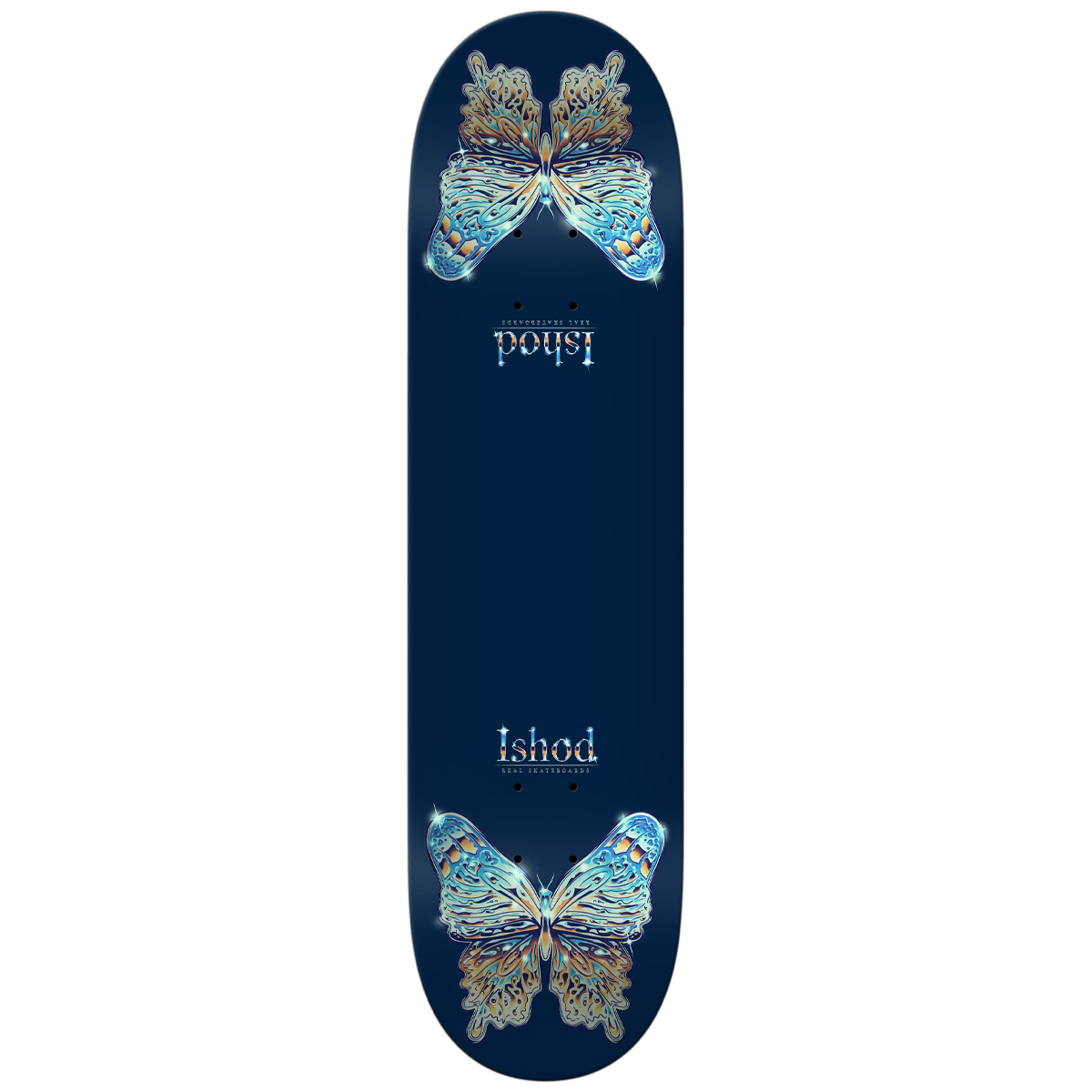 Real Ishod Mariposa Chrome Redux Twin Tail Skateboard Deck Navy 8.25
