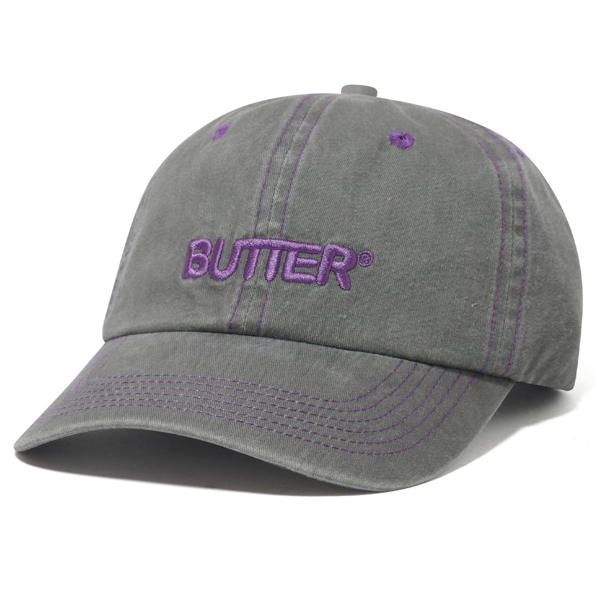 Butter Goods Rounded Logo 6 Panel Cap Washed Grey