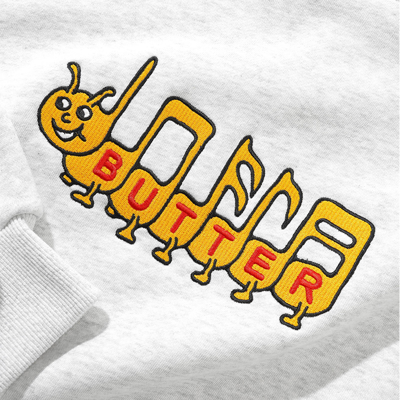 Butter Goods Caterpillar Embroidered Hoodie Ash Butter Goods Caterpillar Embroidered Hoodie Ash
