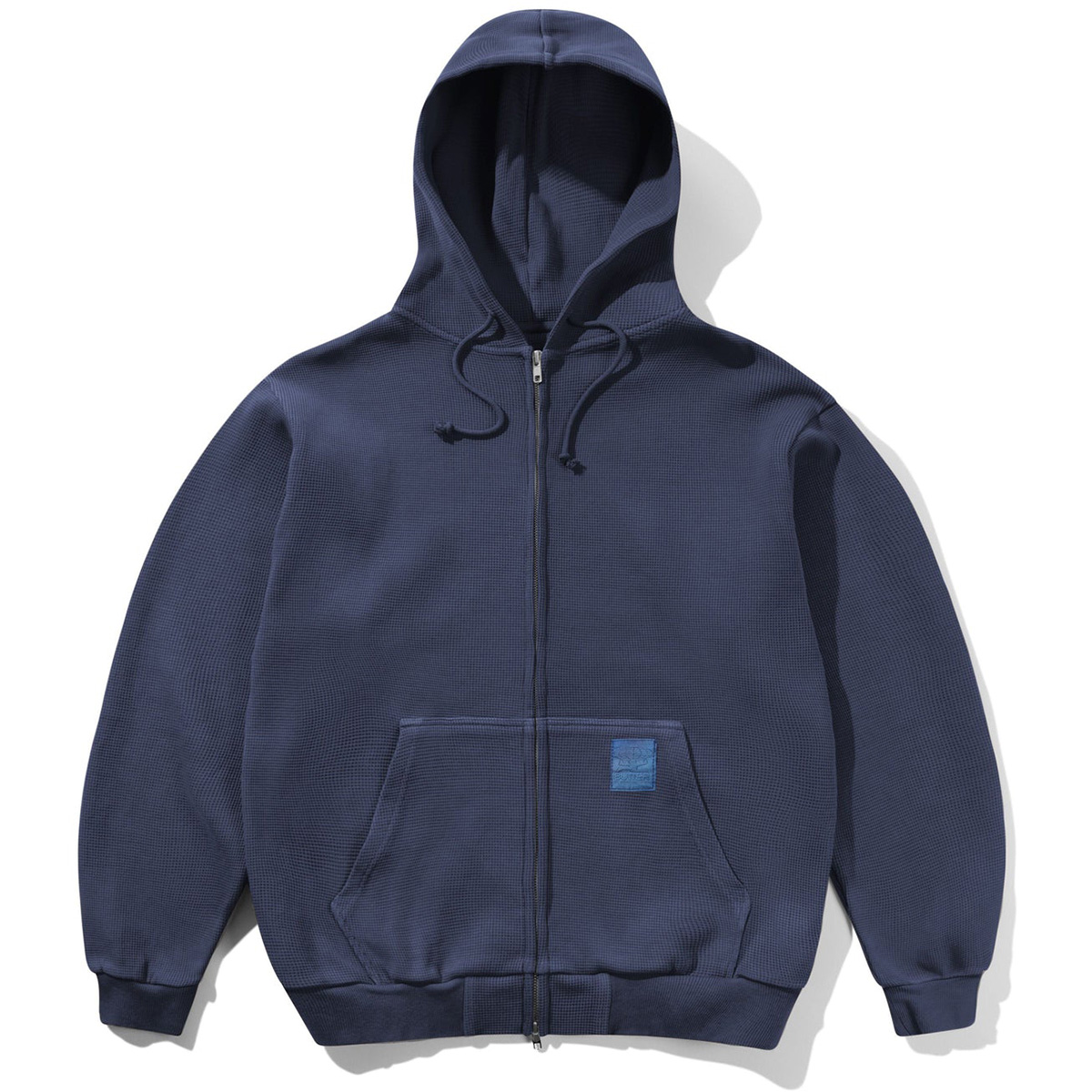 Butter Goods Waffle Zip-Thru Hooded Sweater Navy Overdye