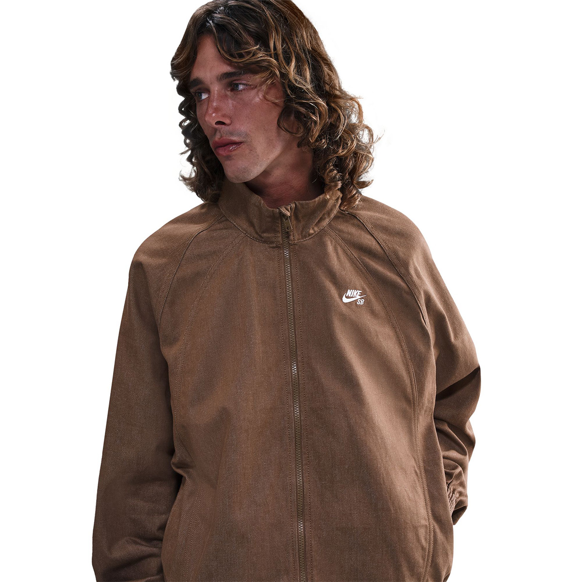 Nike SB Denim Full Zip Track Jacket Mosswood Brown/White