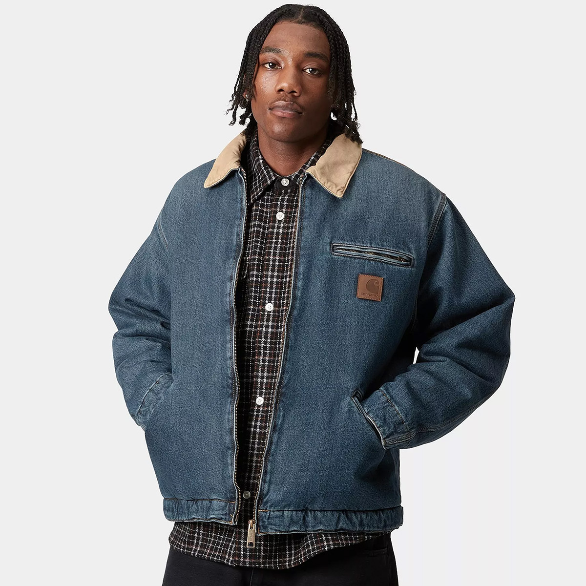 Carhartt WIP OG Detroit Jacket Blue/Dusty H Brown Worn Used Wash Carhartt WIP OG Detroit Jacket Blue/Dusty H Brown Worn Used Wash