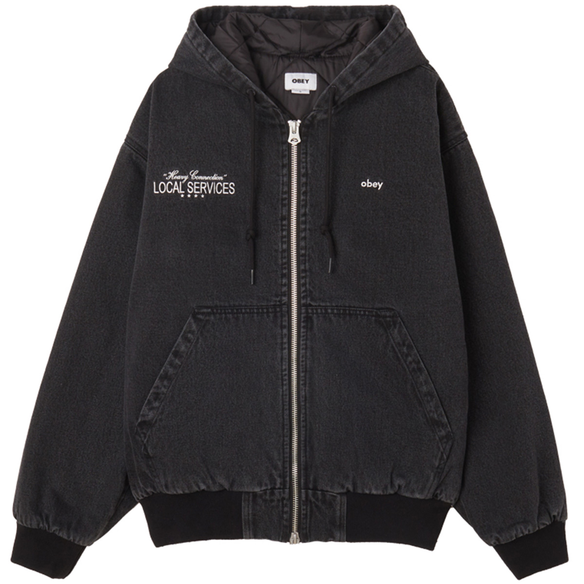 Obey Local Service Zip Up Jacket Faded Black Obey Local Service Zip Up Jacket Faded Black