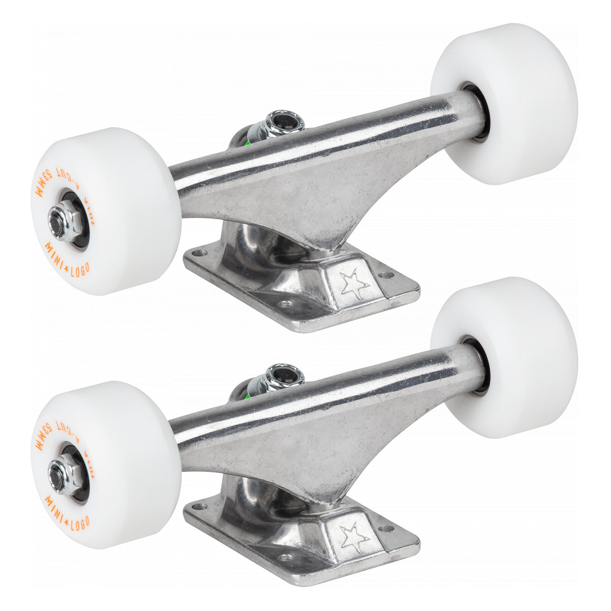 Mini Logo 7.63 Component Pack Raw Soft 84a Bushings 53mm x 90a White A-Cut Wheels -set of 2-