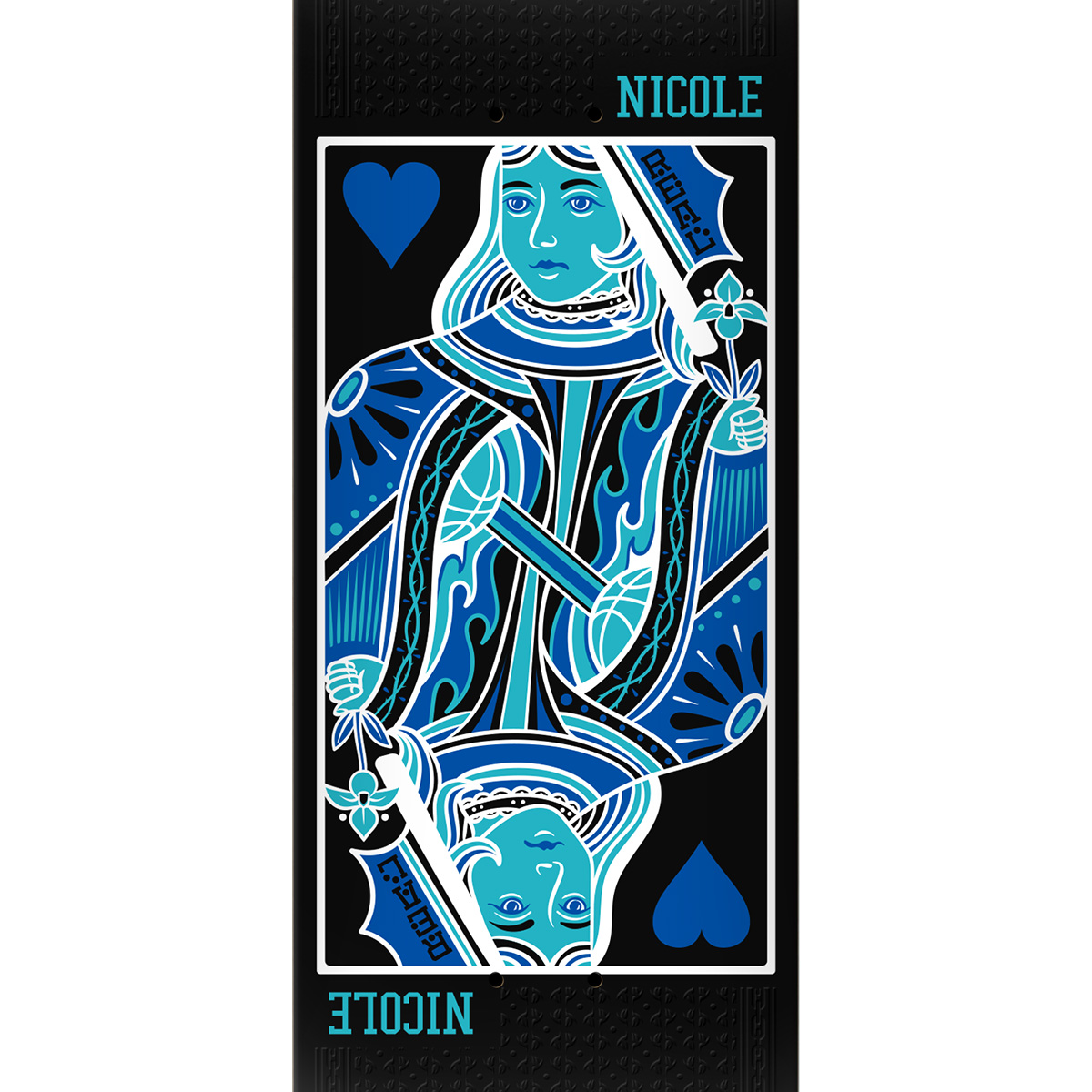 Real Nicole Queen Of Hearts Twin Nose Skateboard Deck Black 8.25 Real Nicole Queen Of Hearts Twin Nose Skateboard Deck Black 8.25