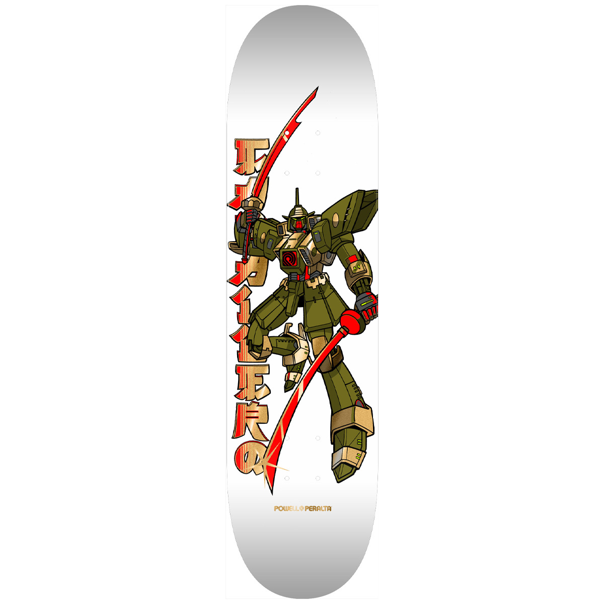 Powell Peralta Steve Caballero Gundam Skateboard Deck White/Gold Foil 8.25 Powell Peralta Steve Caballero Gundam Skateboard Deck White/Gold Foil 8.25