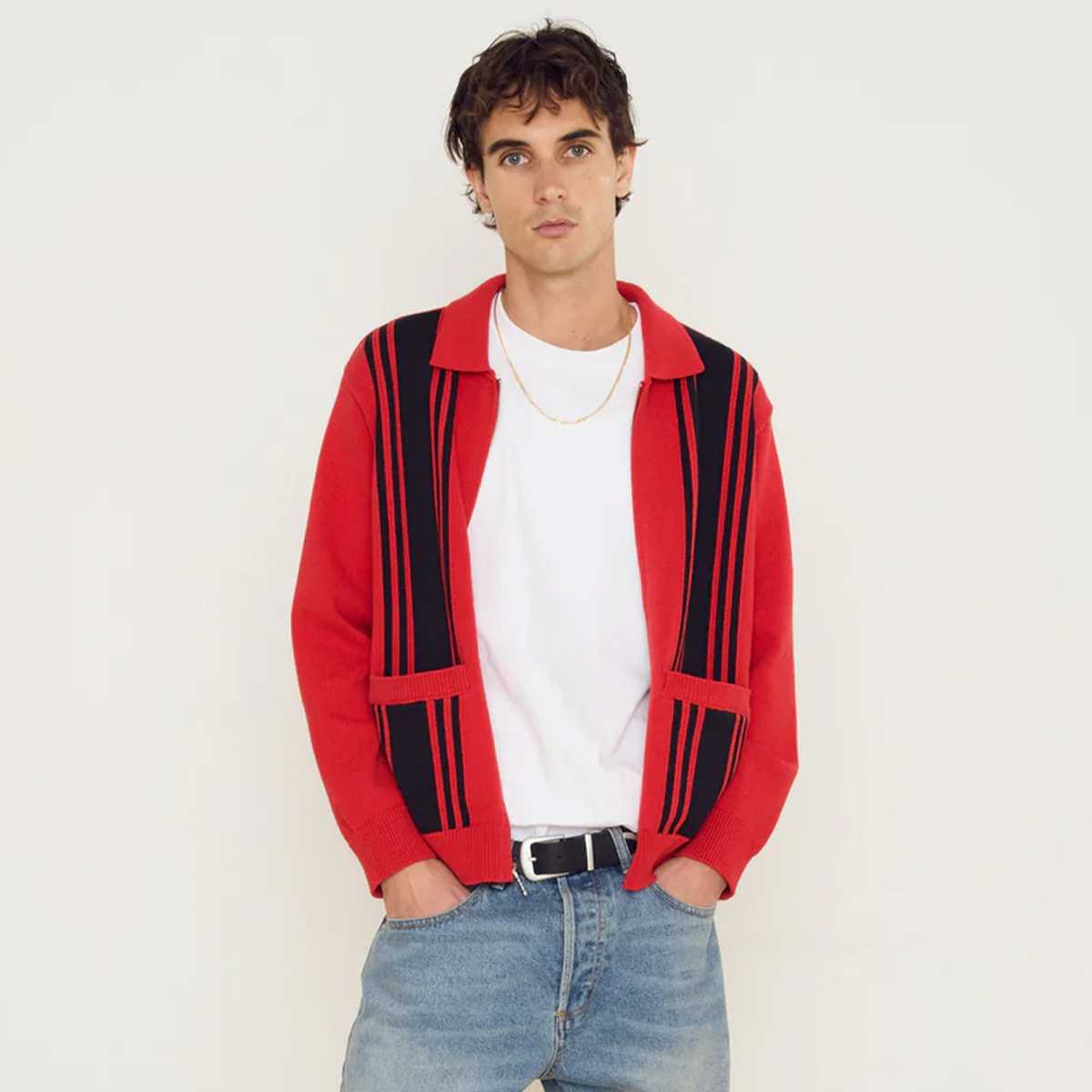 Obey Matt Zip Up Cardigan Sweater Red