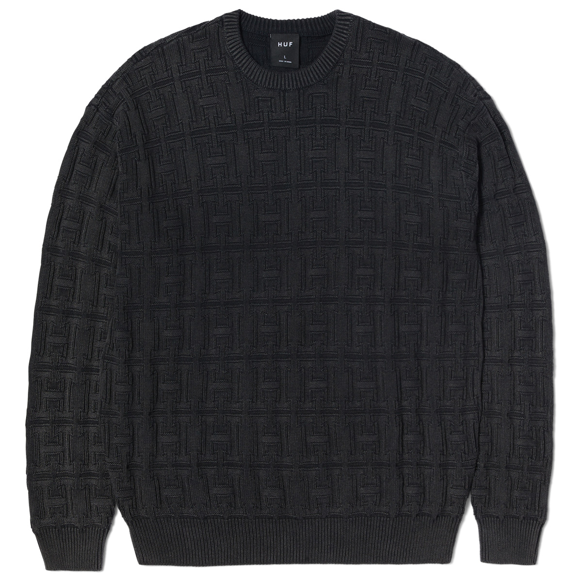HUF Interlaced Jacquard Overdyed Crewneck Sweater Black HUF Interlaced Jacquard Overdyed Crewneck Sweater Black
