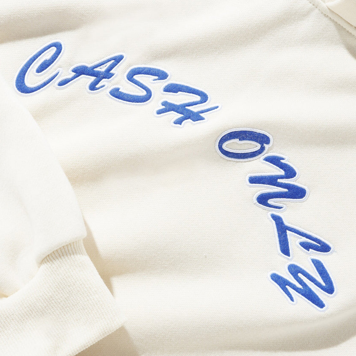 Cash Only Felt Applique Logo Hooded Sweater Cream