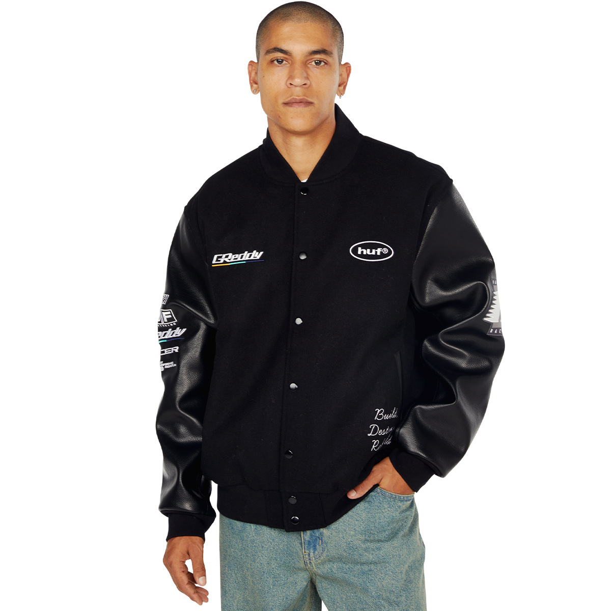 HUF x Greddy Varsity Jacket Black
