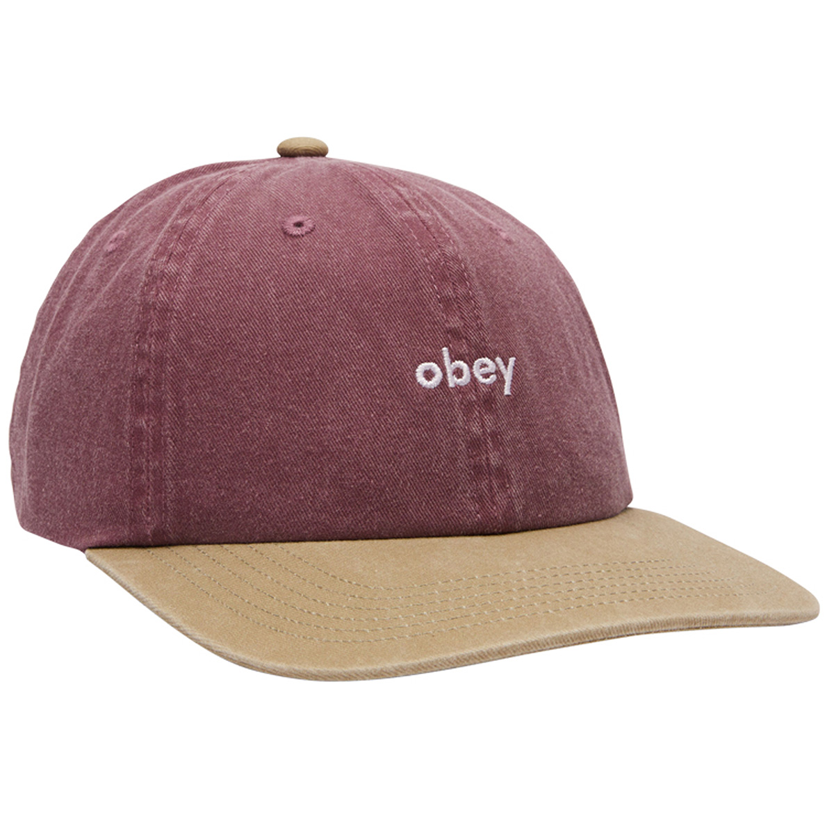 Obey Pigment 2 Tone Lowercase 6 Panel Strapback Cap Pigment Vino/Sand