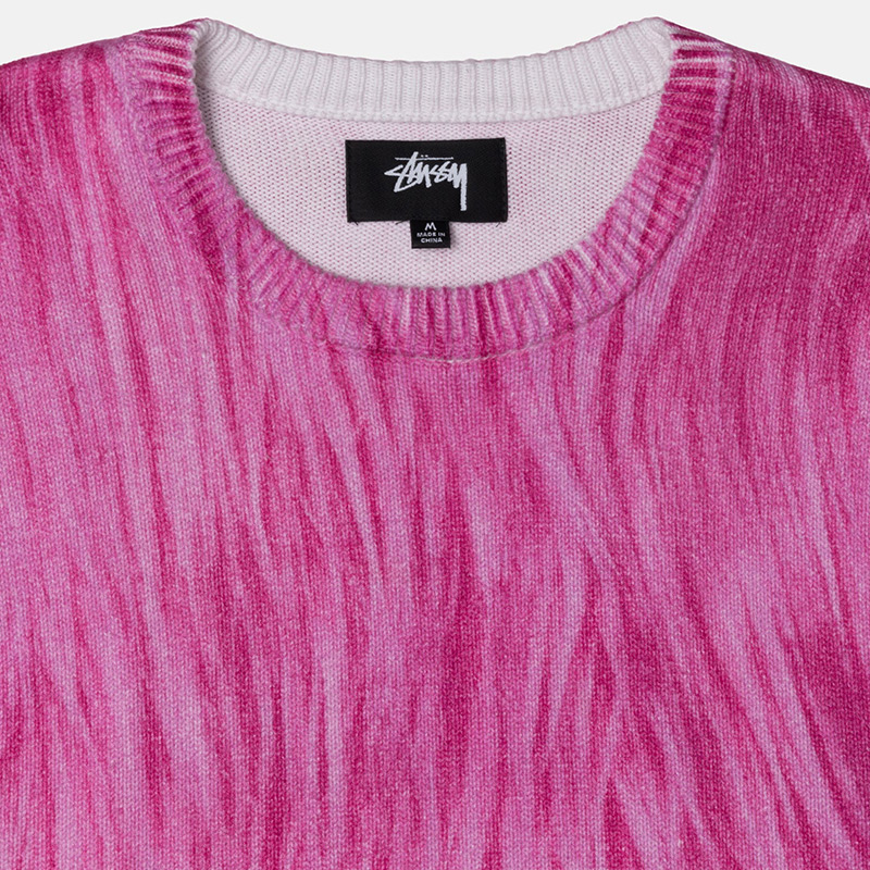 Stussy Printed Fur Crewneck Sweater Pink | L | 1127020_L