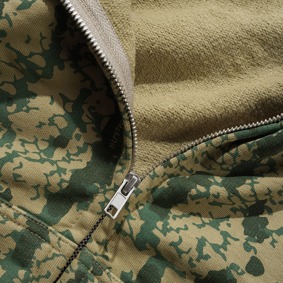 Butter Goods Lowland Camo Zip-Thru Hooded Sweater Washed Green