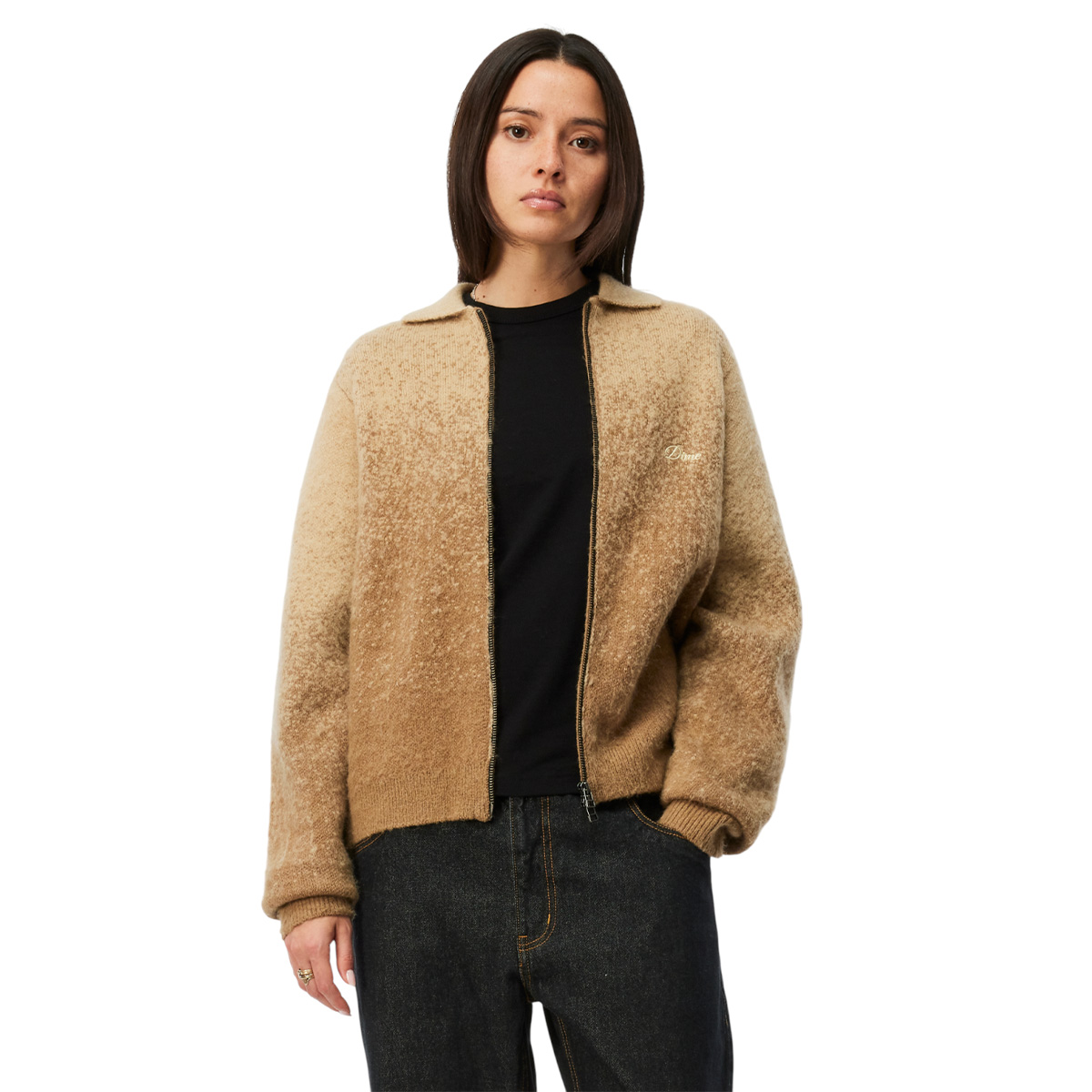 Dime Mohair Double Zip Knit Sweater Camel
