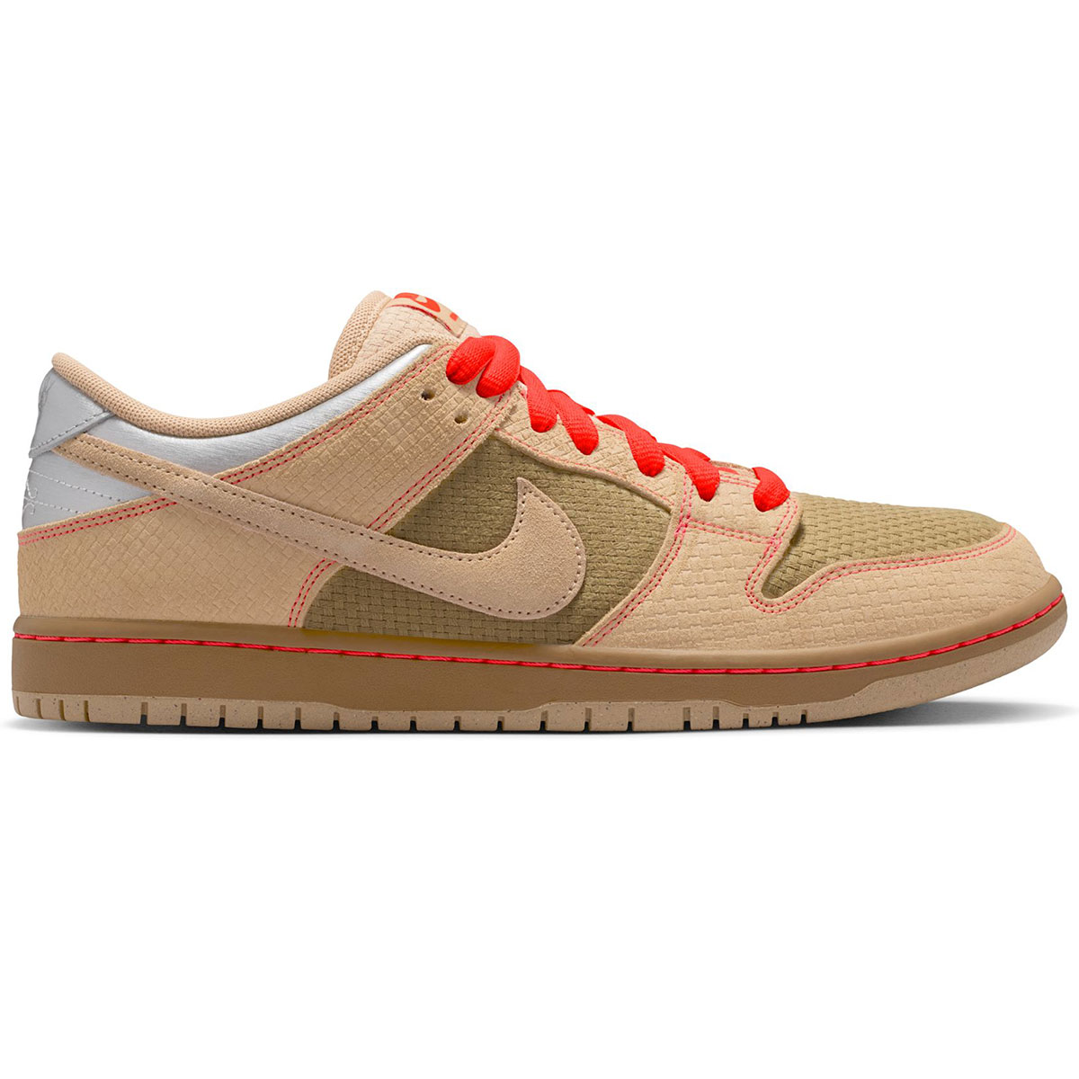Nike SB Dunk Low Pro Canvas/Vachetta Tan-Parachute Beige-Brt Crimson-Legend Dk Brown-Mtlc Silver