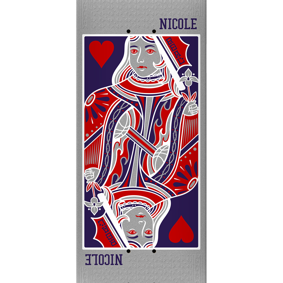 Real Nicole Queen Of Hearts Twin Nose Skateboard Deck Grey 8.0