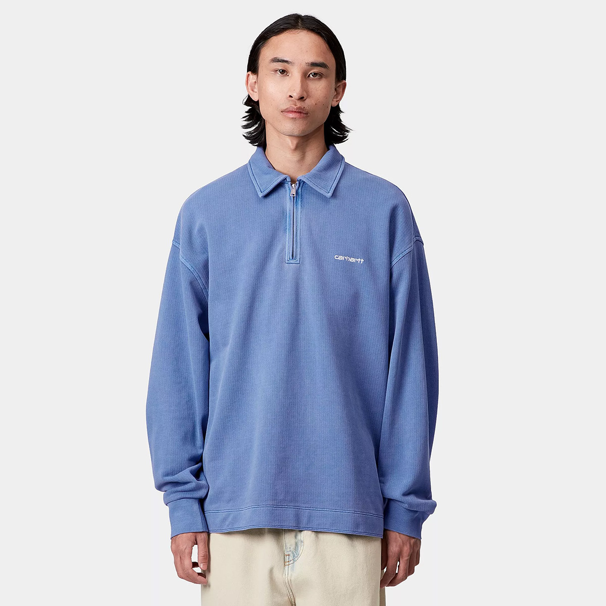 Carhartt WIP Pique Script Sweater Wolfsbane/White Garment Dyed