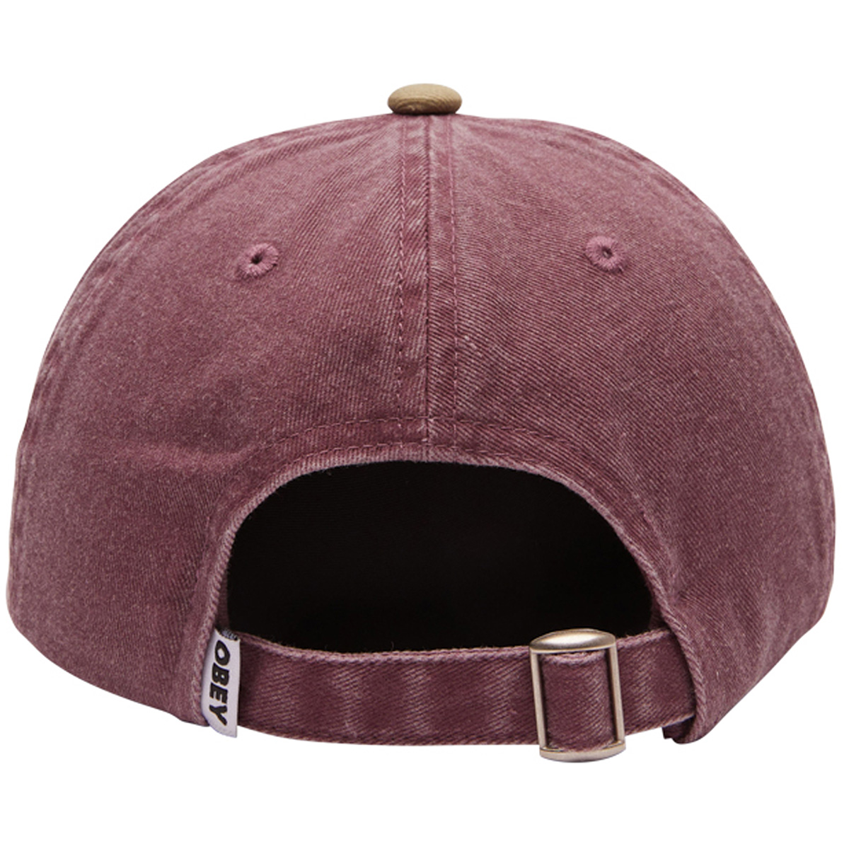 Obey Pigment 2 Tone Lowercase 6 Panel Strapback Cap Pigment Vino/Sand Obey Pigment 2 Tone Lowercase 6 Panel Strapback Cap Pigment Vino/Sand
