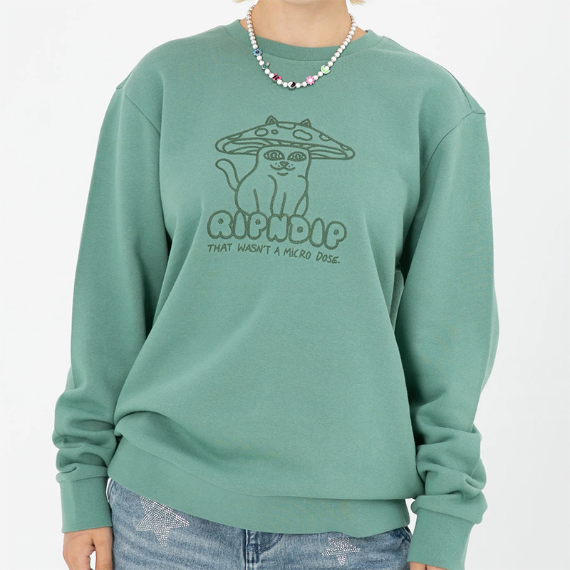 RIPNDIP Shroom Cat Crewneck Sweater Pine