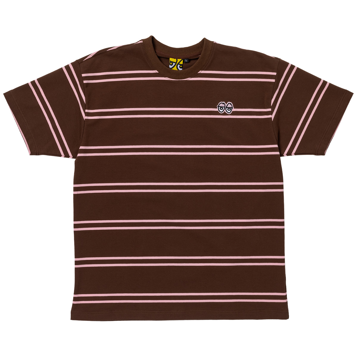 Krooked Eyes Embroided Custom Heavyweight Yarn Dye Striped T-Shirt Brown