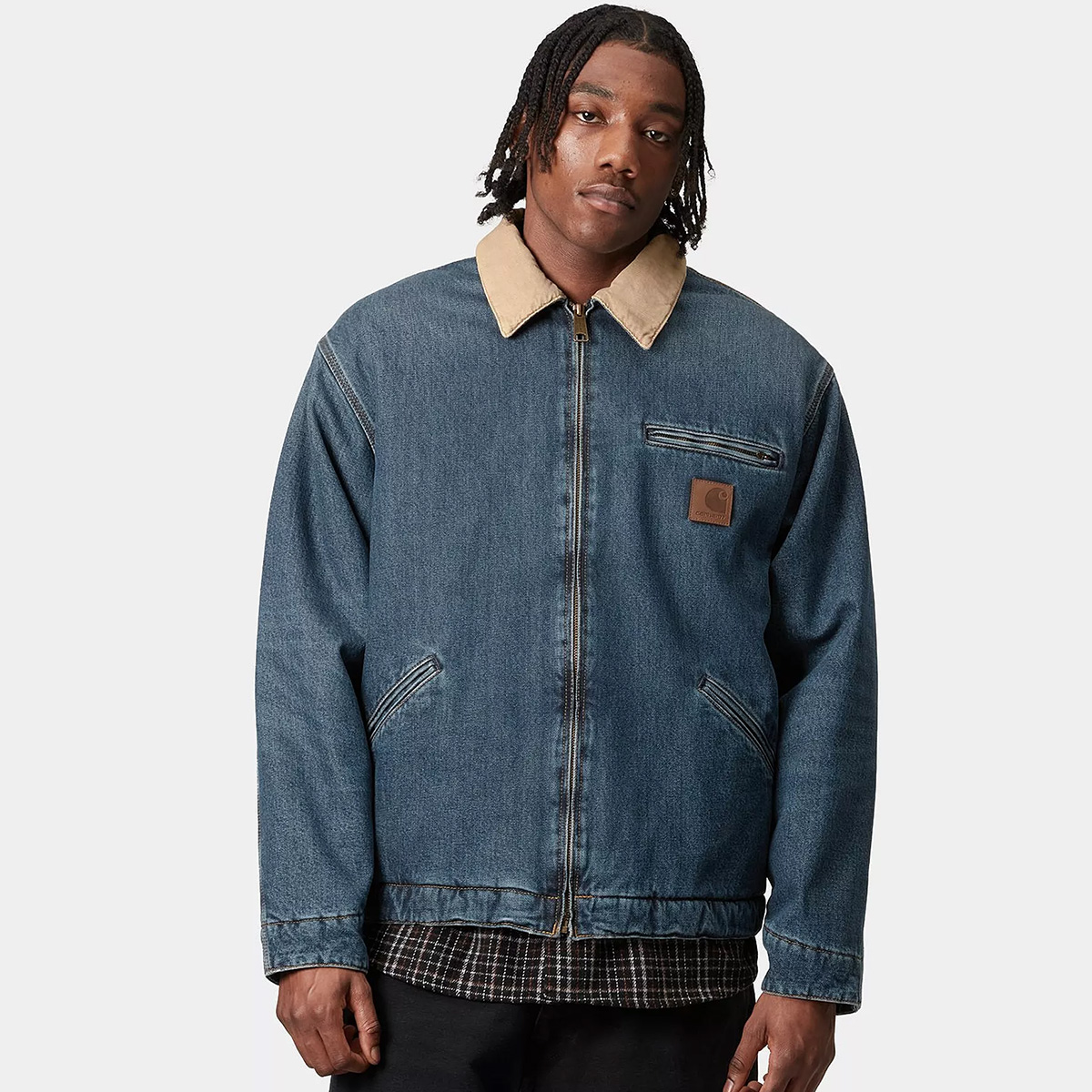 Carhartt WIP OG Detroit Jacket Blue/Dusty H Brown Worn Used Wash Carhartt WIP OG Detroit Jacket Blue/Dusty H Brown Worn Used Wash