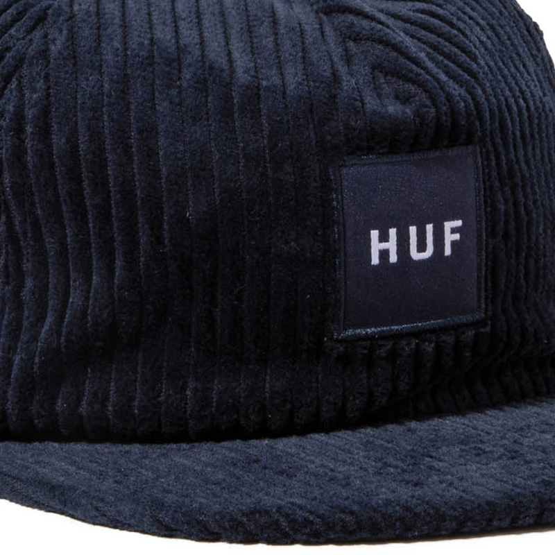 HUF Box Logo Cord 5 Panel Hat Navy HUF Box Logo Cord 5 Panel Hat Navy