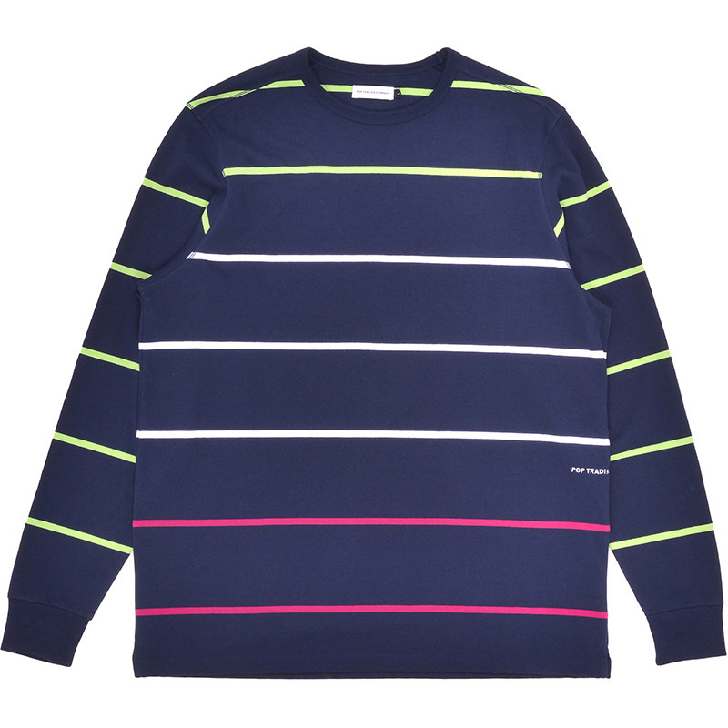 Pop Trading Company Striped Longsleeve T-Shirt Nav | Skatestore