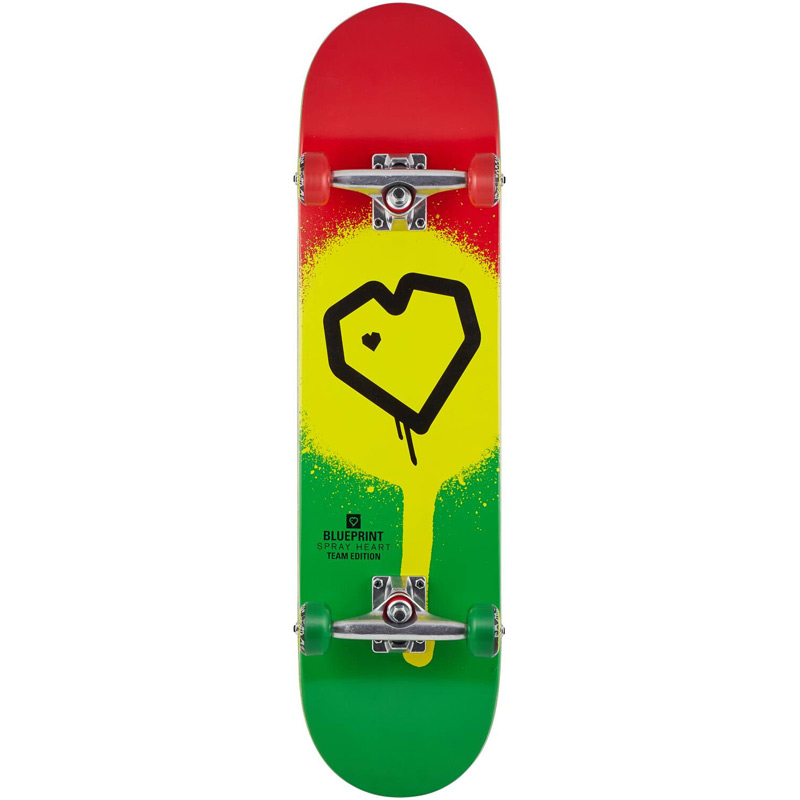 Blueprint Spray Heart Complete Skateboard Rasta 8.0