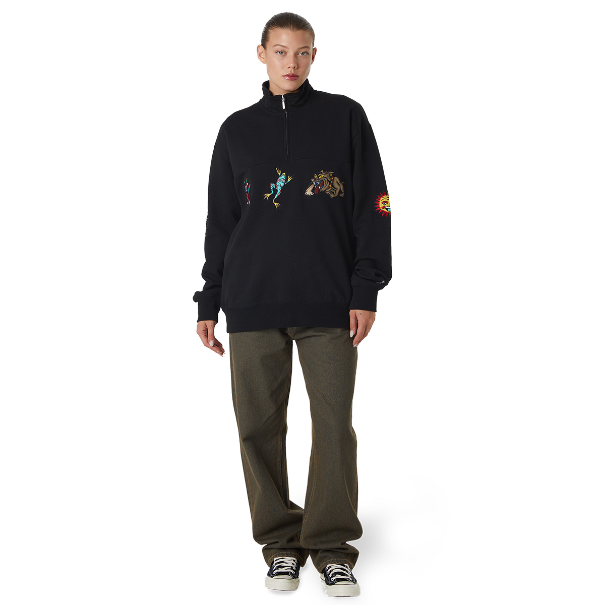 HUF Bledsoe Quarter Zip Fleece Sweater Black HUF Bledsoe Quarter Zip Fleece Sweater Black