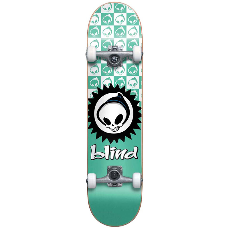 Blind Checkered Reaper Youth FP Soft Wheels Complete Skateboard Teal 7.375