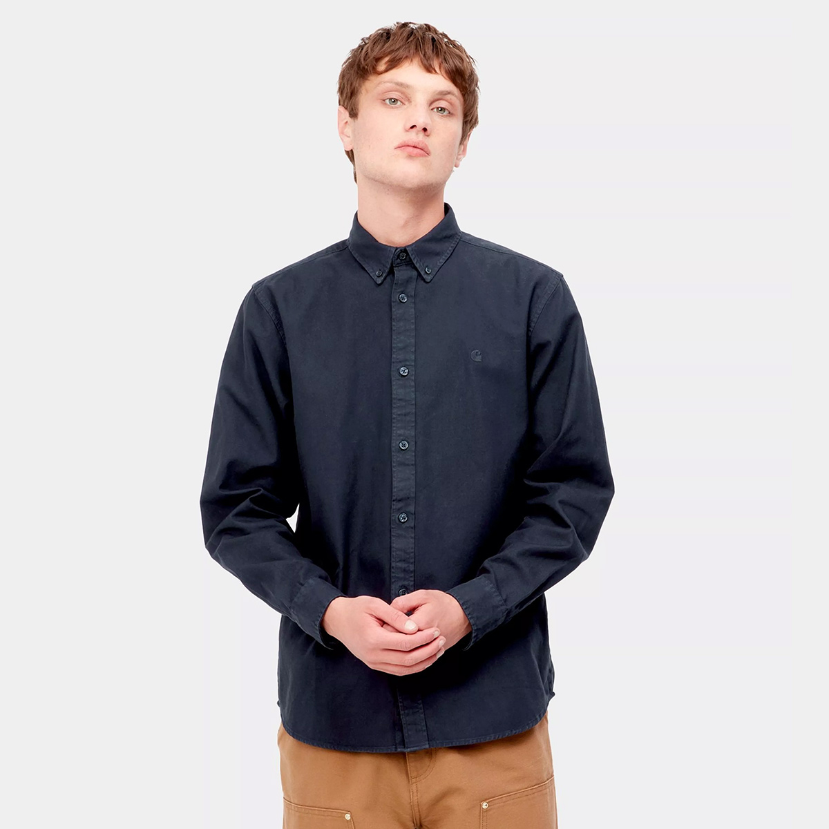 Carhartt WIP Bolton Longsleeve Shirt Dark Navy Garment Dyed