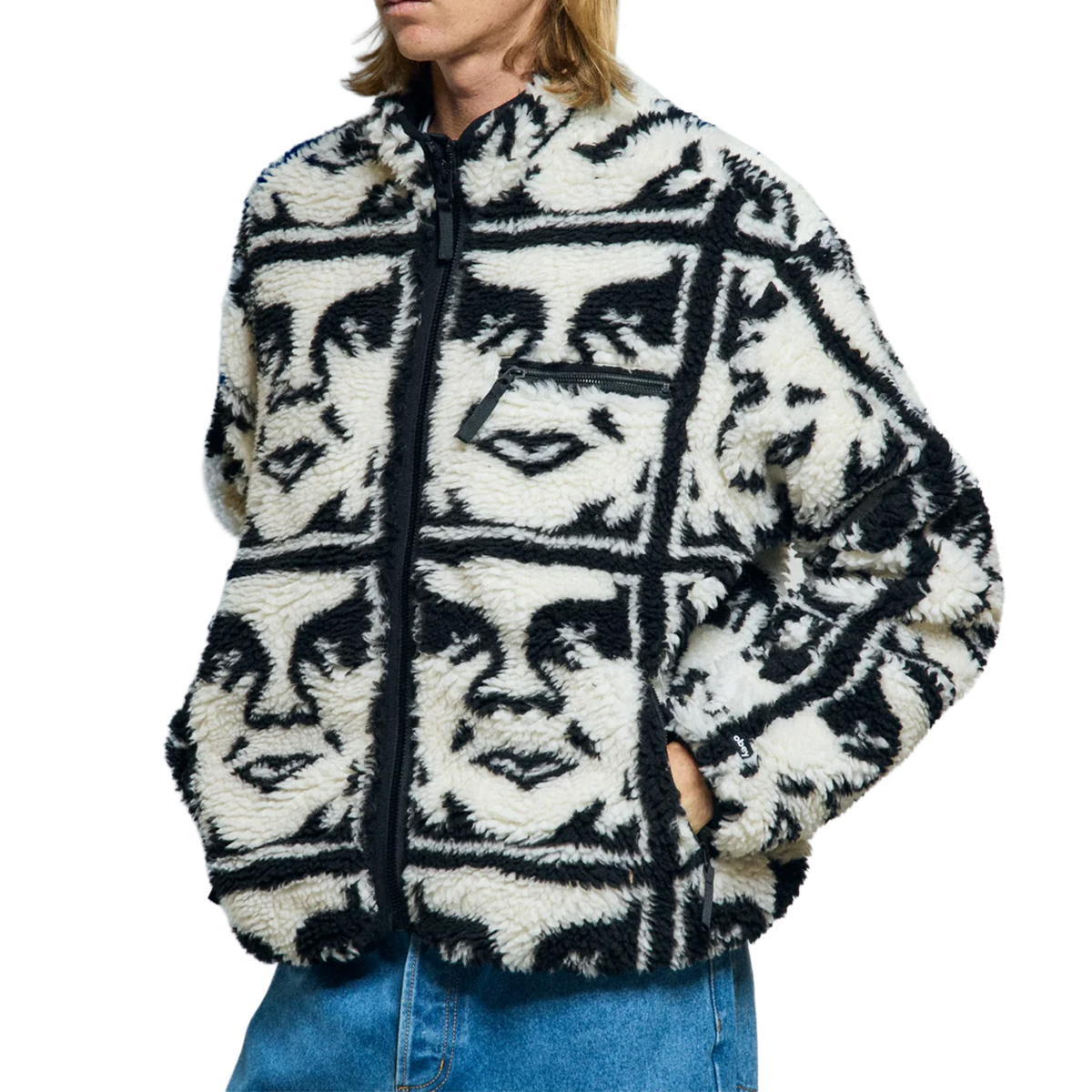 Obey Repeated Icon Sherpa Jacket Black