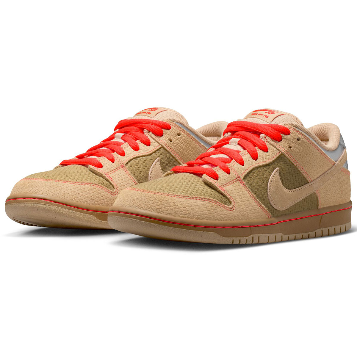 Nike SB Dunk Low Pro Canvas/Vachetta Tan-Parachute Beige-Brt Crimson-Legend Dk Brown-Mtlc Silver