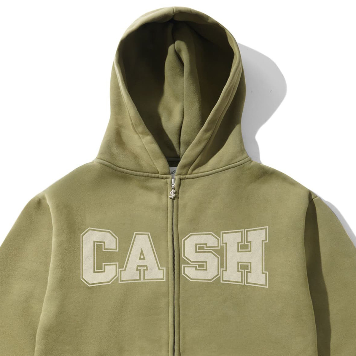 Cash Only Campus Zip-Thru Hooded Sweater Washed Olive