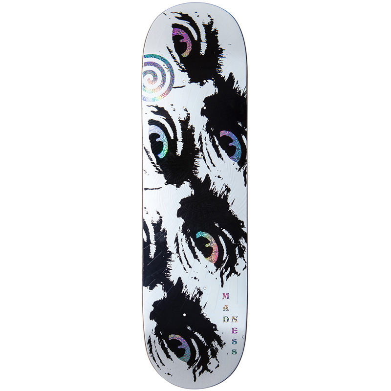Madness Side Eye Swirls Super Sap R7 Skateboard Deck White/Holographic 8.5