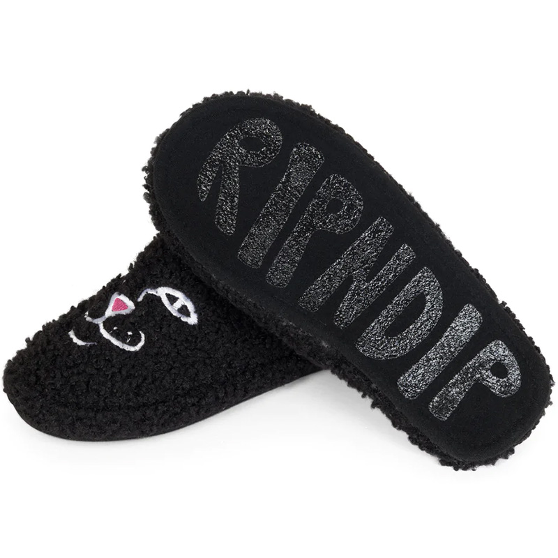 RIPNDIP Jerm Face Fuzzy House Slippers Black RIPNDIP Jerm Face Fuzzy House Slippers Black