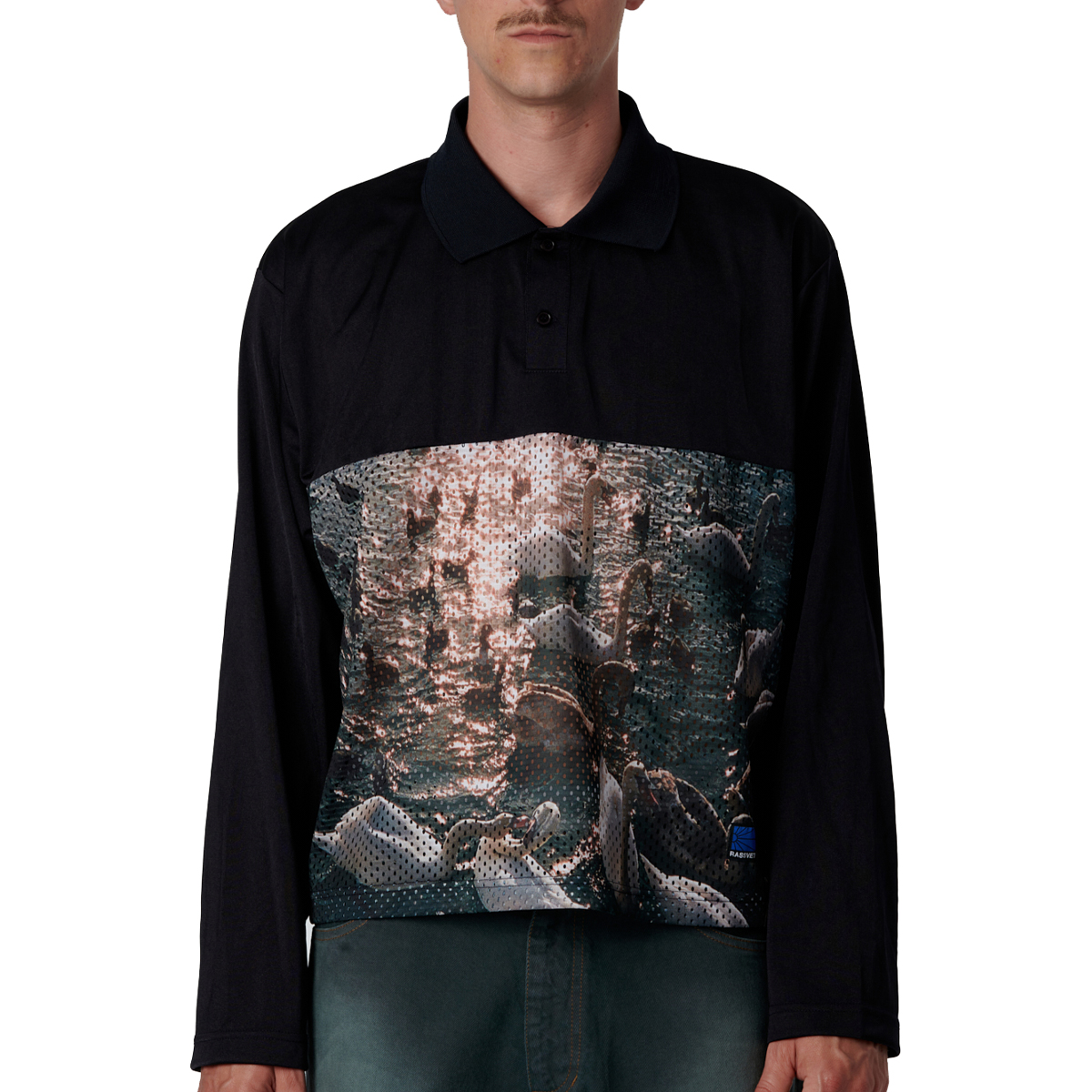 Rassvet Swan Mesh Longsleeve Polo Woven Black