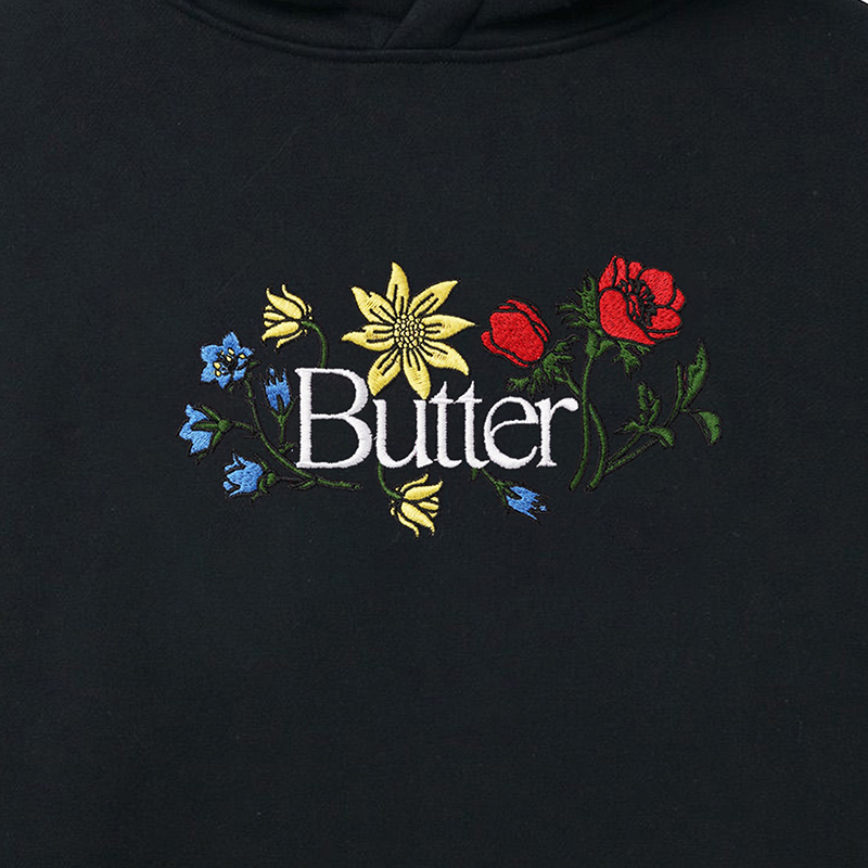 Butter Goods Floral Embroidered Hoodie Black