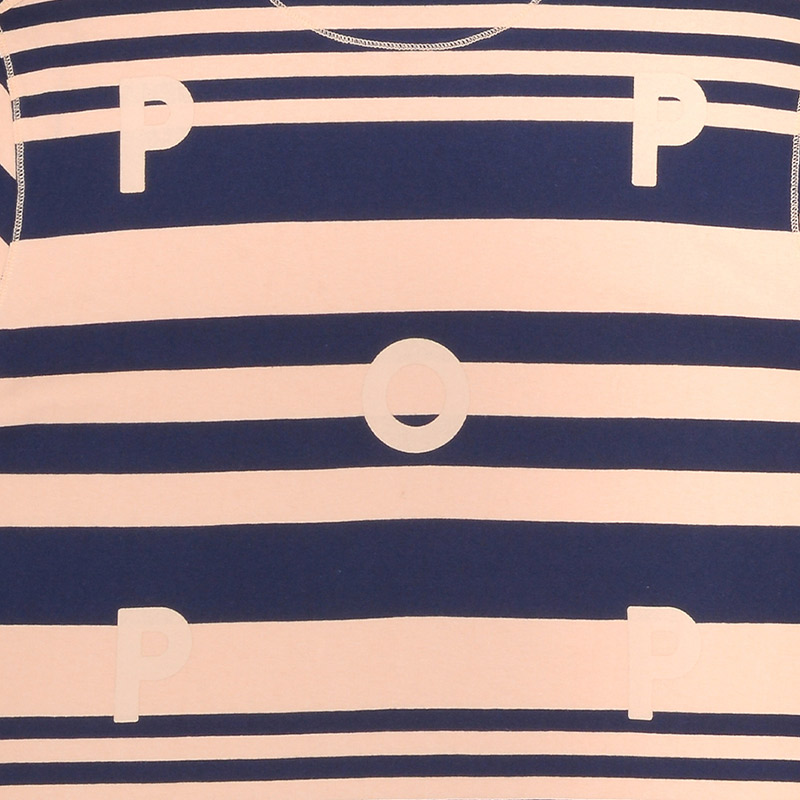 Pop Trading Company Striped Logo T-Shirt Sesame