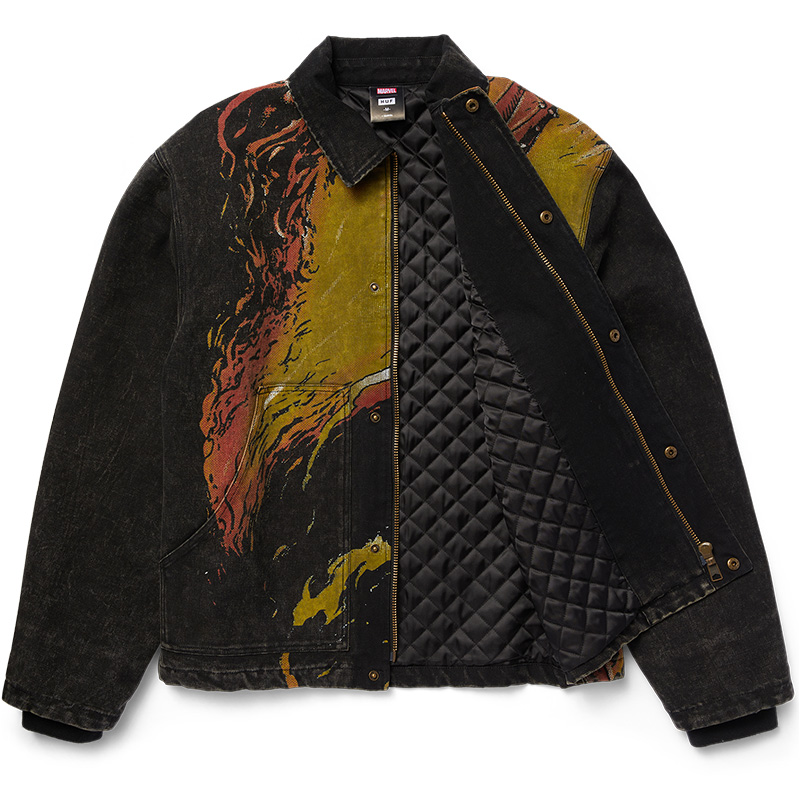 HUF X X-Men Dark Phoenix Work Jacket Washed Black HUF X X-Men Dark Phoenix Work Jacket Washed Black