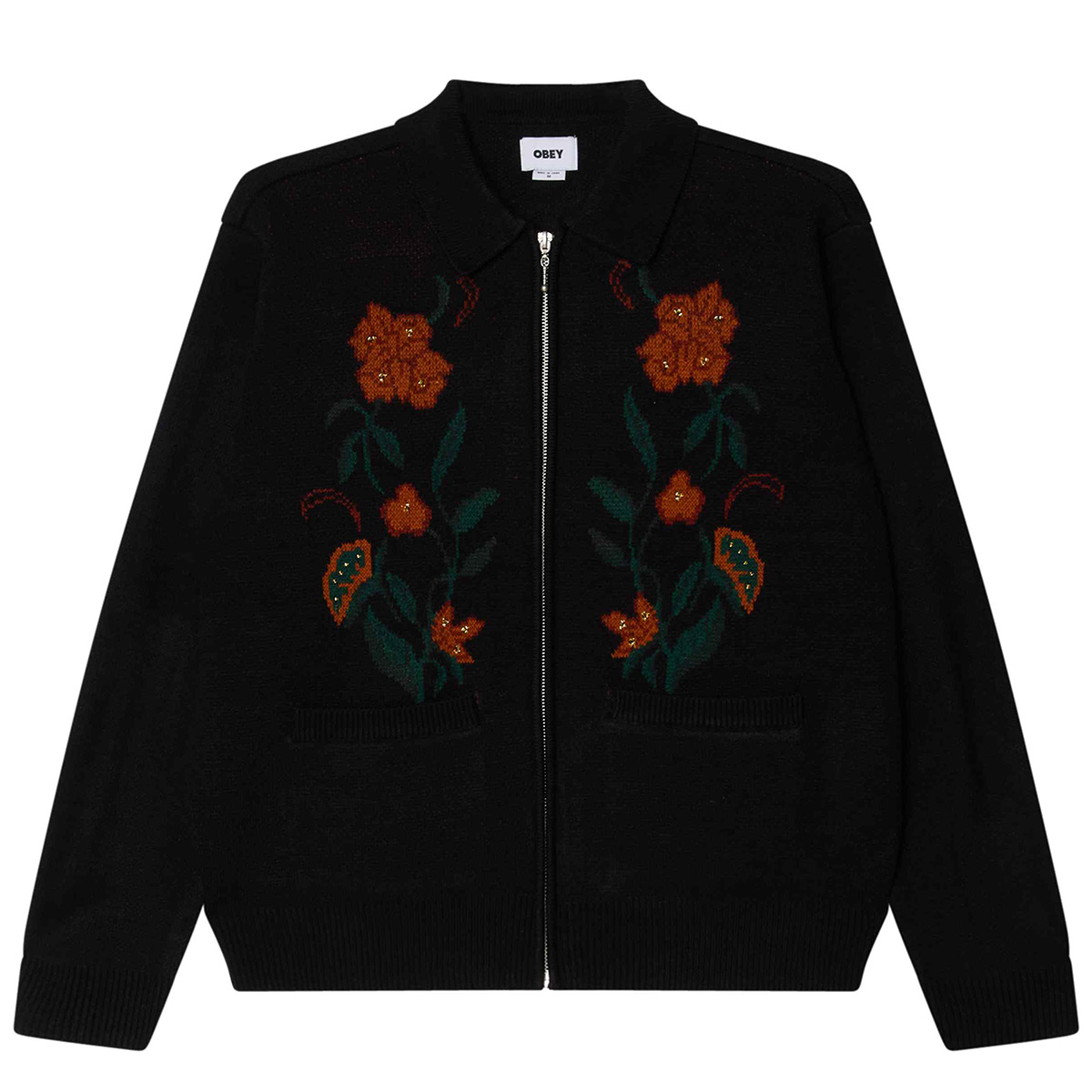 Obey Floral Zip Cardigan Black Obey Floral Zip Cardigan Black