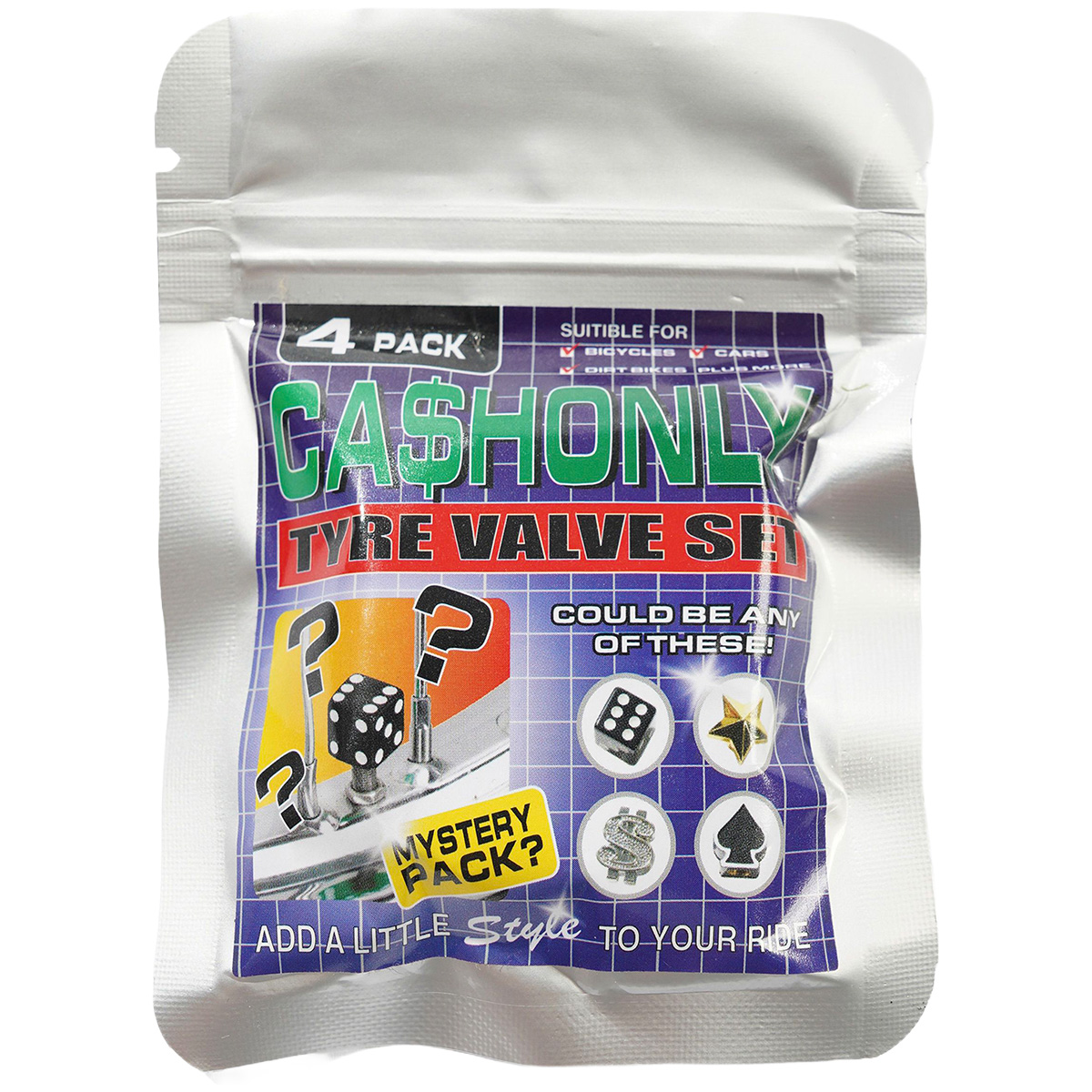 Cash Only Tyre Valve Cap Set Black