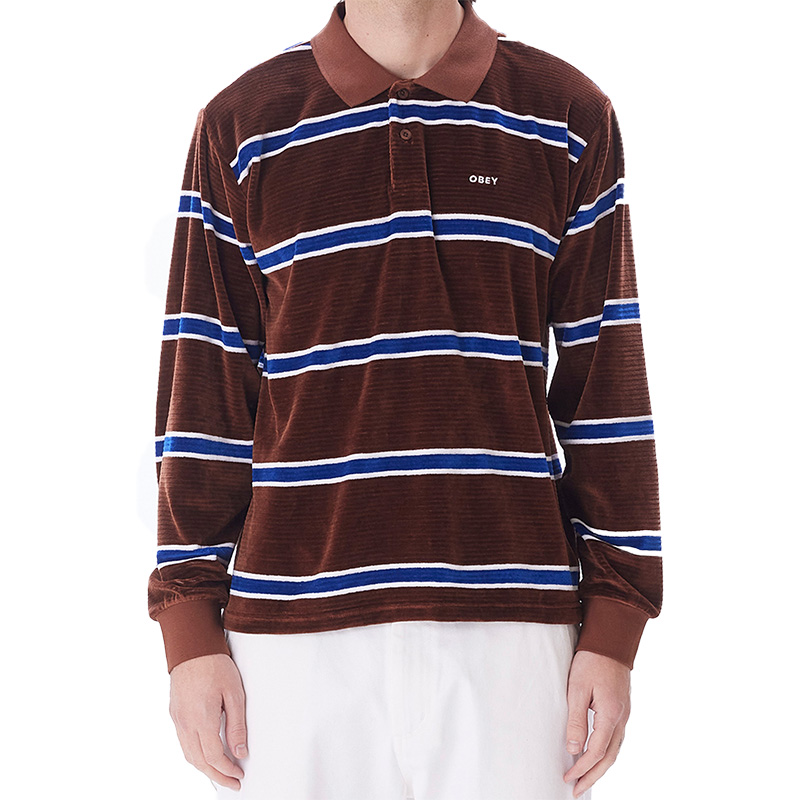 Obey Holstien Velour Longsleeve Polo Sepia