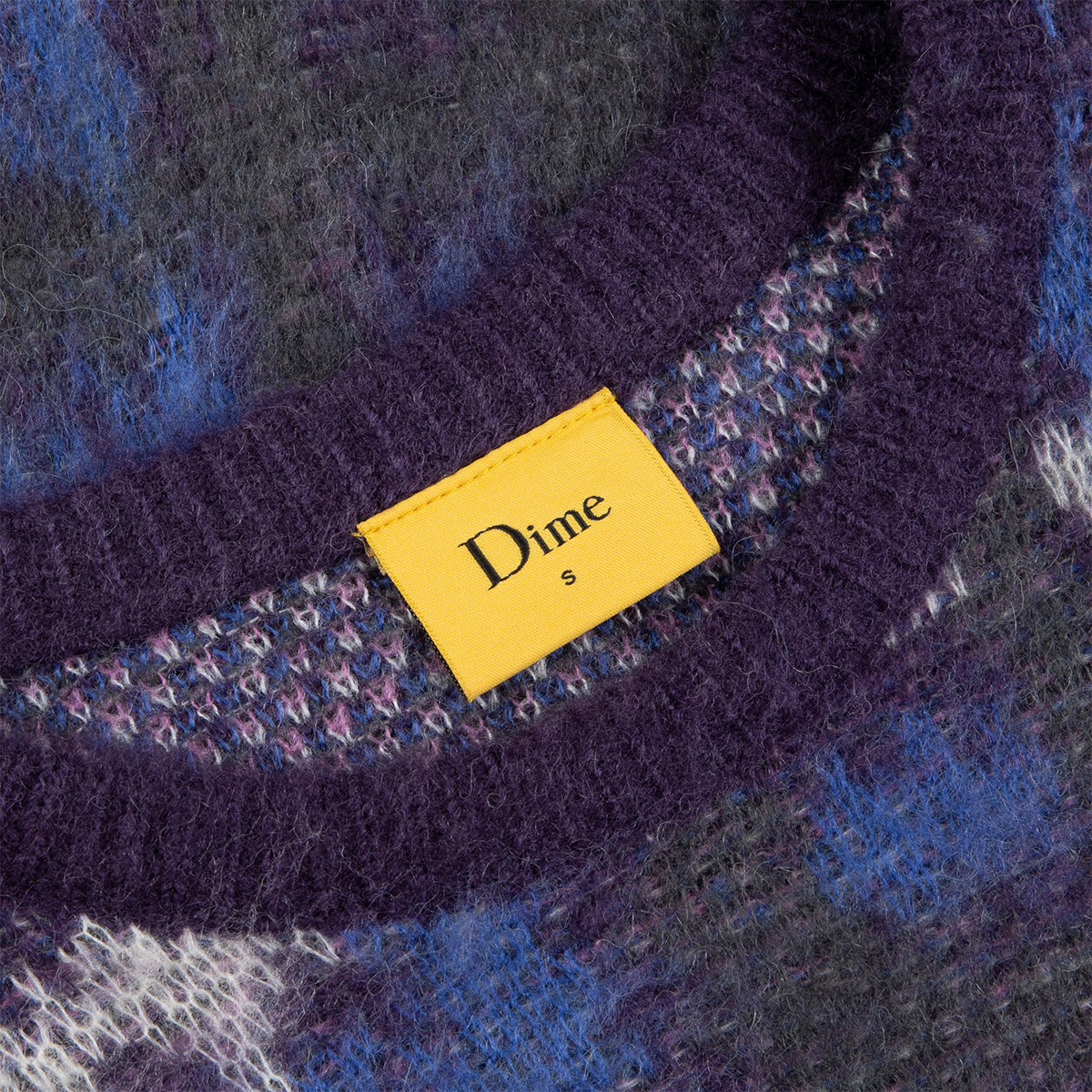 Dime Plaid Mohair Knit Sweater Purple Dime Plaid Mohair Knit Sweater Purple