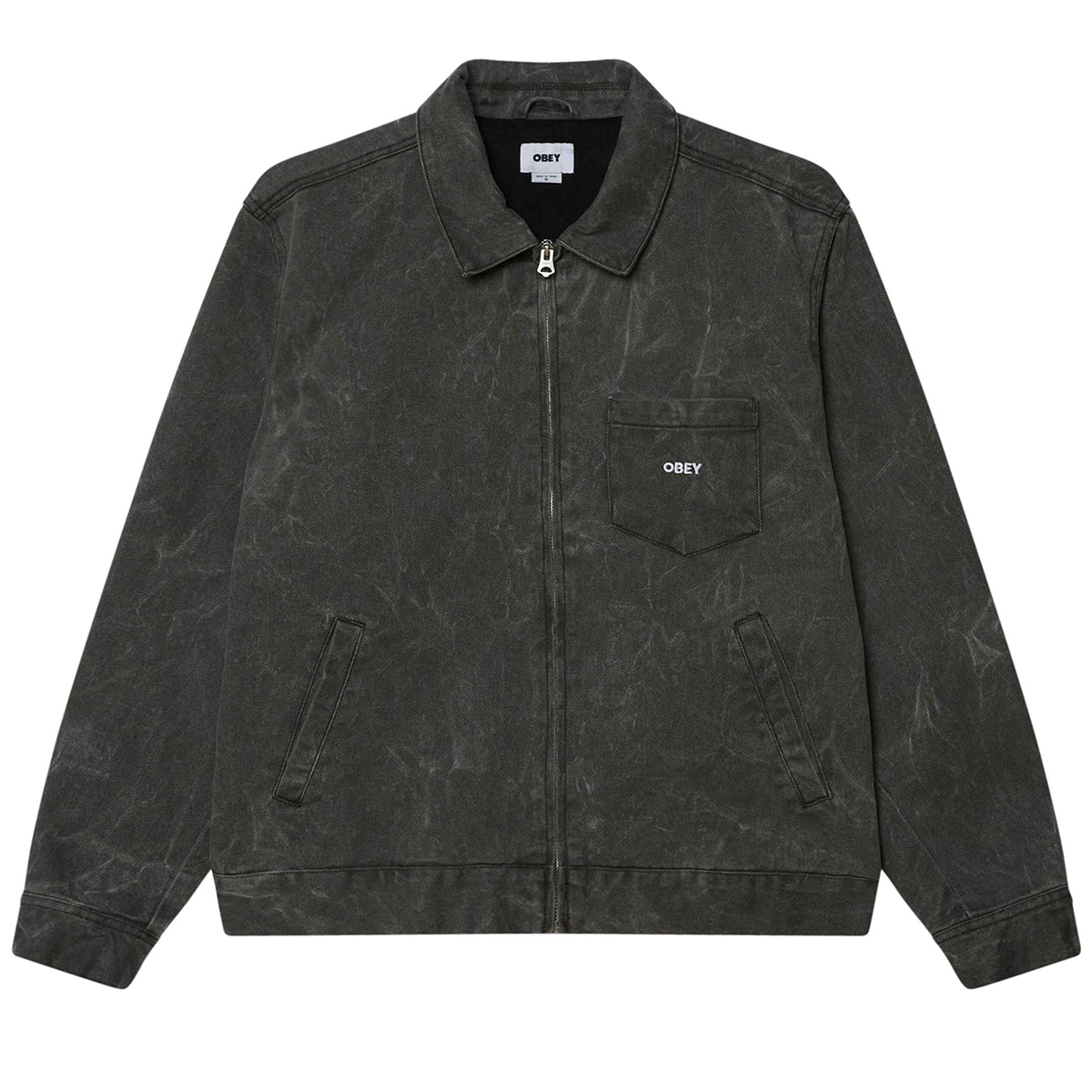 Obey Workman Zip Jacket Black Wrinkle Wash Obey Workman Zip Jacket Black Wrinkle Wash