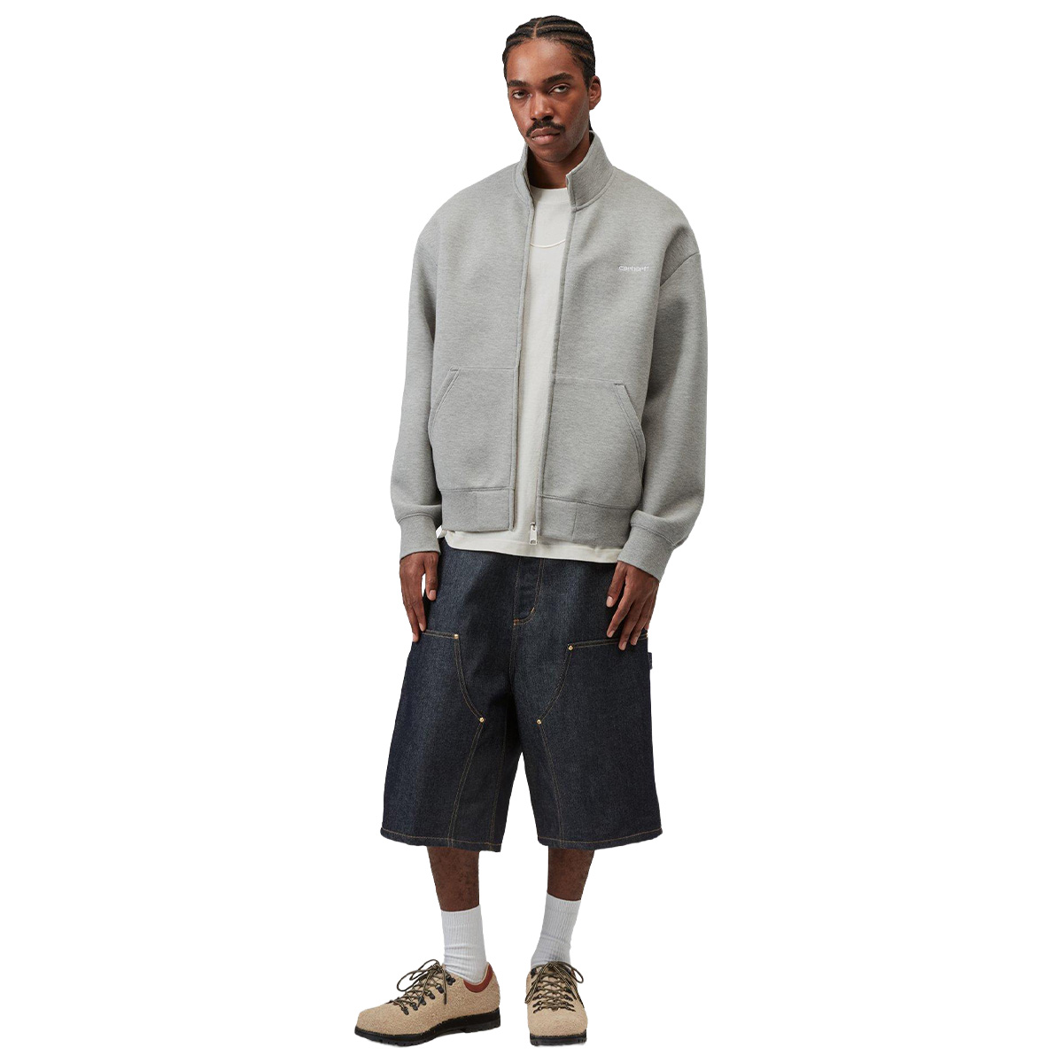 Carhartt WIP Alda Zip Sweater Jacket Grey Heather/White